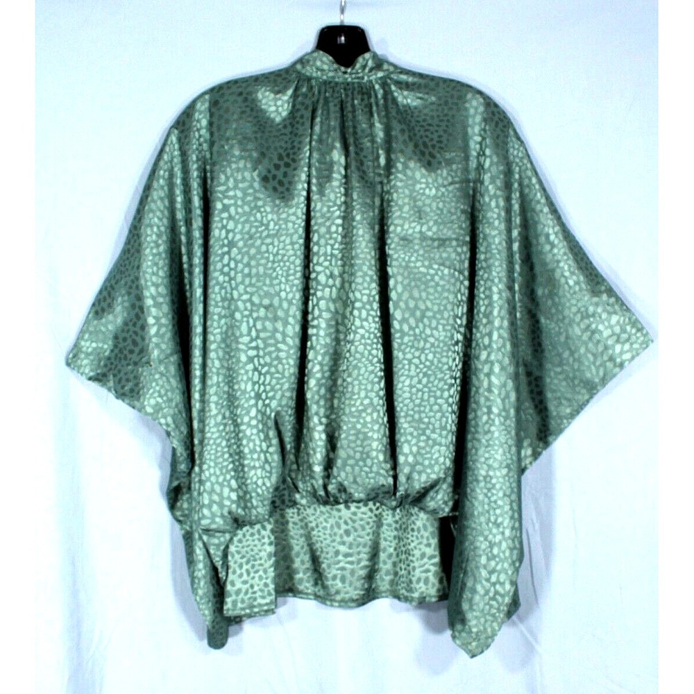 NWT ODDI Oversized GREEN SPOTTED SATIN High Neck Tie Back BLOUSE TOP Kimono S